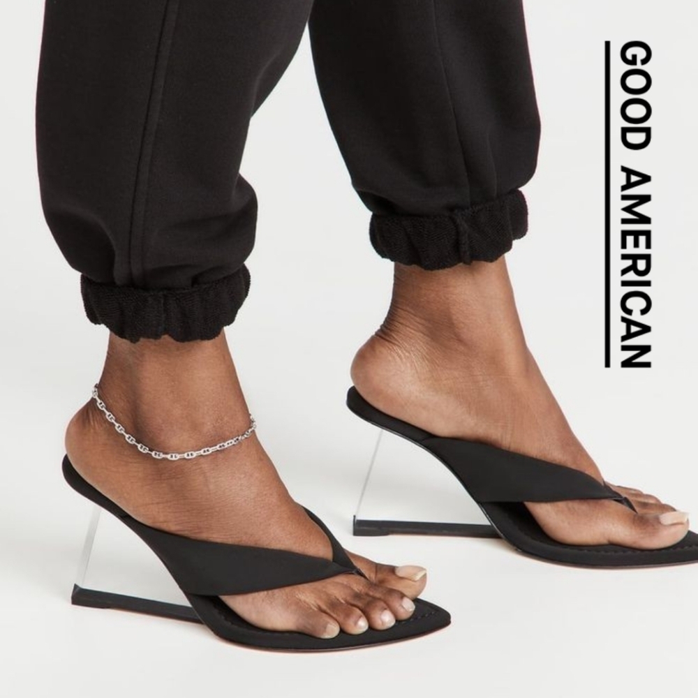 Good American- Cinder-f*king-rella -Thong Wedges - Black - Size 8.5